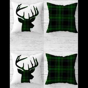 Noel Yılbaşı Christmas Geyik Gizli Fermuarlı Kırlent Kılıfı Koltuk Yastık Kılıfı TAKIM(4ADET)