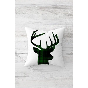 Ekose Yeşil Geyik Desen Çift Tarafı Baskılı Gizli Fermuar Yastık Kılıfı Kırlent Koltuk Yastık Kılıfı