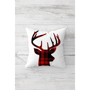Ekose Kırmızı Geyik Desen Çift Tarafı Baskılı Gizli Fermuarlı Yastık Kılıfı Kırlent Yastık Kılıfı