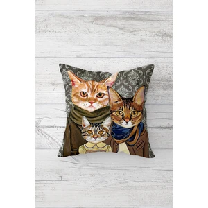 Aile Kediler Çift Tarafı Baskılı Gizli Fermuarlı Yastık Kılıfı Kırlent Koltuk Yastık Kılıfı