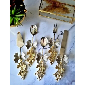 Begin Power 5 Parça Kelebek Desenli Gold Saplı Çelik Servis Seti