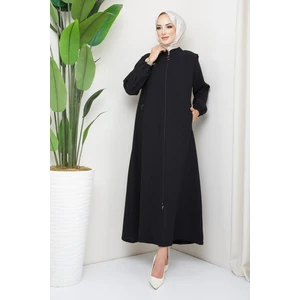 Hafsa Mina Arma Detaylı Büyük Beden Ferace  Siyah HM2257