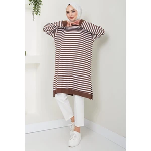 Çizgili Penye Tunik Kahverengi HM2418