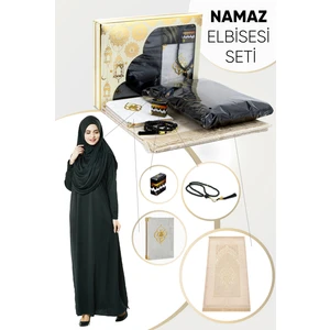 İhvan Online Pratik Başörtülü Tek Parça Namaz Elbisesi ve Seccade Seti Siyah