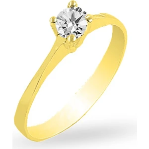 Söğütlü Silver Gümüş Altın Yaldızlı Zirkon Taşlı Tektaş Yüzük SGTL12182GOLD