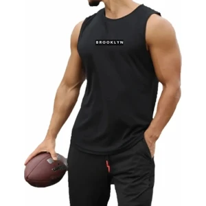 Amor Man Özel Tasarım Brooklyn Baskılı %100 Pamuk Slim Fit Kolsuz Gym Sportwear Erkek T-Shırt