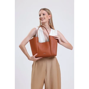 Taba Rengi Kova Model Çift Askılı Kadın Soft Omuz Çantası