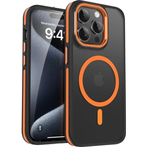 M.tk moveteck Apple Iphone 15 Pro Max Kılıf Mat Magsafe Turuncu Moda Detaylı Metal Renkli Çerceveli Kamera Çıkıntılı Ant