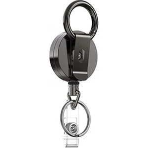 Spelt Metal Yoyo Paslanmaz Çelik Tel Çek Bırak Koruma Anti-Theft Makaralı Sargılı Anahtarlık Siyah