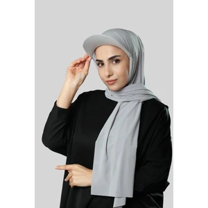 Hürrem Bone Gri Pratik Hazır Geçmeli Şapkalı Tesettür Şal Sandy Düz 3008_15