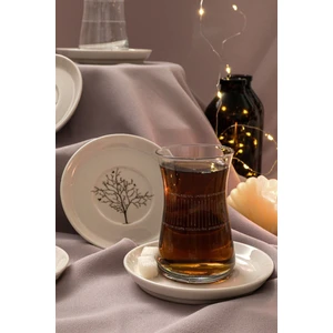 Heda Porselen Hayat Ağacı Porselen Çay Tabağı 6'lı 13CM Kırık Beyaz