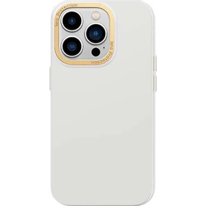 iPhone 14 Pro Max Uyumlu Kılıf Metal Kamera Çerçeveli Recci Glaze Serisi Kapak Beyaz