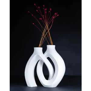 Modern Şık Dekoratif Vazo Ikili Beyaz