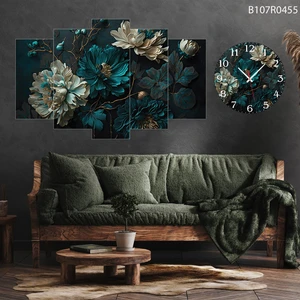 5 Parçalı Dekoratif Ahşap Duvar Tablosu ve Saati 60X124 cm