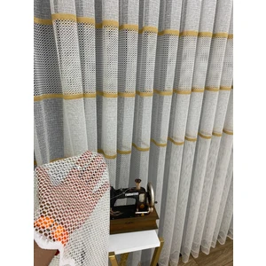 Milano Gold Altın Ara Bantlı Yeni Tasarım 2kat Pileli Tül Perde
