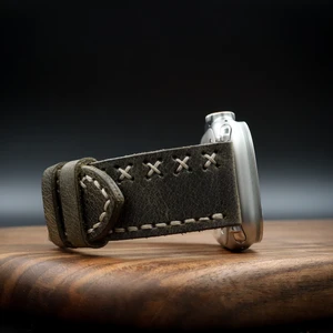 North's Nature Apple Watch Uyumlu Deri Kordon Ultra Haki Deri saat kordonu