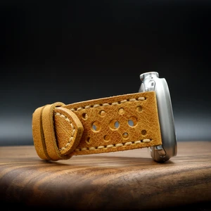 North's Nature Apple Watch Uyumlu Deri Kordon Ultra Hardal Hakiki Deri saat kordonu delikli