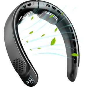 Şarj Edilebilir Boyun Fanı, LED Ekranlı Kişisel Fan, 4000MAH Pil ile 3 Hız, Kadınlar Için, Erkekler Seyahat, Dış Mekan, Siyah (Yurt Dışından)
