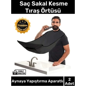Premium Pratik Vakumlu Aynaya Yapıştırma Aparatlı Evde Saç Sakal Kesme Siyah Tıraş Örtüsü - 2 Adet