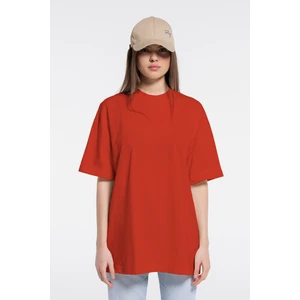 Friday Offset Soft Kadın Kırmızı %100 Pamuk Bisiklet Yaka Ekstra Oversize Tişört