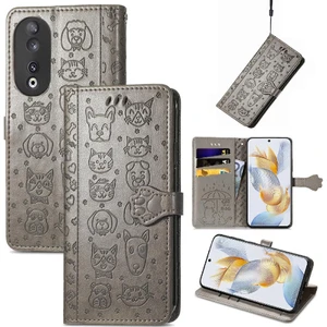 Mays Shop Huawei Onur Için Kılıf 90 5g Deri Kılıf Karikatür Hayvanlar Kısa Kayış Flip (Yurt Dışından)