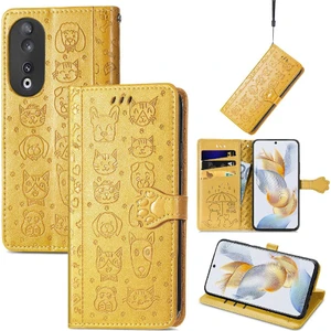 Mays Shop Huawei Onur Için Kılıf 90 5g Deri Kılıf Karikatür Hayvanlar Kısa Kayış Flip (Yurt Dışından)
