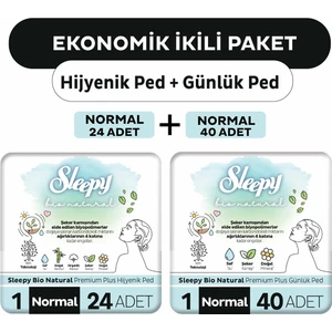 Ekonomik Ikili Paket (Bio Natural Premium Plus Hijyenik Ped Normal 24'lü + Günlük Ped Normal 40'lı)