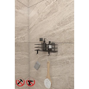 Alper Banyo Yapışkanlı Siyah TŞ01 Banyo ve Mutfak Rafı, Siyah Banyo Duş Askısı,2 Adet Kancalı ( 2 Adet Fiyatıdır )