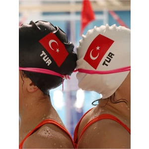 Türk Bayrağı Tur Baskılı Silikon Deniz ve Havuz Bonesi
