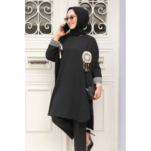 Neva Style Püskül Detaylı Siyah Tesettür Tunik 651S