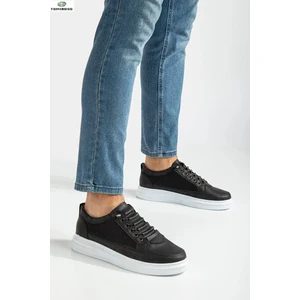 Enzo Erkek Siyah Beyaz Rahat Esnek Dikişli Hafif Taban Günlük Sneaker Ayakkabı Enzo-0360