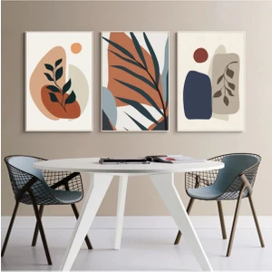 Fogo Wood Ahşap 3'lü Çerçeveli Soyut Tablo