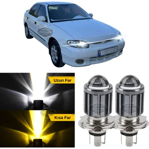 Hyundai Accent Yumurta Kasa 1995-2000 Uyumlu Mercekli Far Ampulü LED Xenon Çift Renk Sarı-Beyaz Far Şimşek Etkili Csp LED Lamba Uzun Kısa 2 Adet Takım