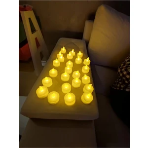 Tinky Winky Yuvarlak Beyaz Pilli Led Mum Sarı Işık Ledli Tealight Mumlar Mum Işıklı Dumansız 24'Lü