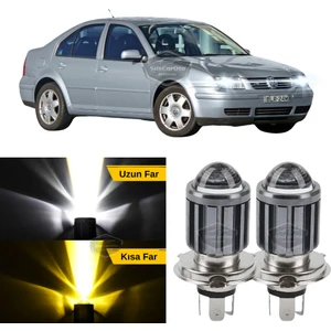 ŞüsCarOto Aksesuar Vw Bora 1998-2006 Uyumlu Mercekli Far Ampulü LED Xenon Çift Renk Sarı-Beyaz Far Şimşek Etkili Csp LED Lamba Uzun Kısa 2 Adet Takım