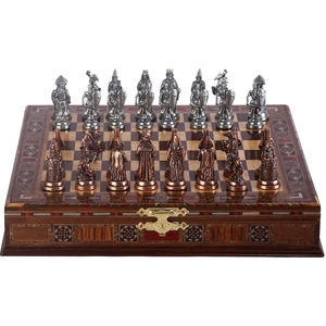 Gift Home Büyük Boy Metal Osmanlı Bizans Satranç Takımı Antik Ve El Yapımı Masif Ahşap Sandıklı Satranç Tahtası