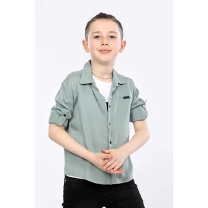 Erkek Çocuk Katlanabilir Uzun Kollu Gömlek ve Baskılı Kolsuz Tişört 2 Li Üst Takım MRN3101516VF