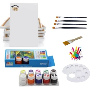 10 Renk Akrilik Boya Seti 35X50 Tuval Ipek Fırça Seti 10X20 ml