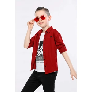 Erkek Çocuk Katlanabilir Uzun Kollu Gömlek ve Baskılı Kolsuz Tişört 2 Li Üst Takım MRN3101516VF