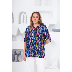 Desenli Lacivert Büyük Beden Bluz