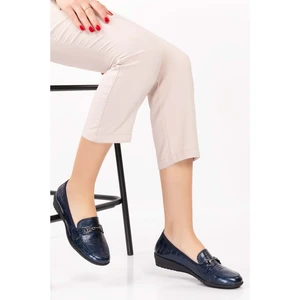 Kadın  Deri Anatomik Taban Lastikli Babet ELL.7085 - Lacivert - 36