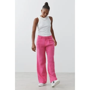 Pembe Kemerli Bol Paça Kadın Pantolon MG2021