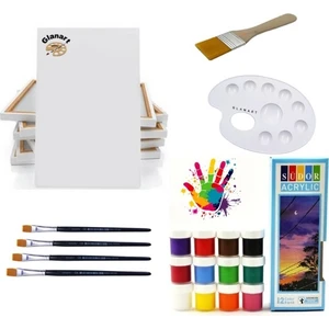 12 Renk Akrilik Boya Seti 25X35 Tuval Ipek Fırça Seti 12X20 ml