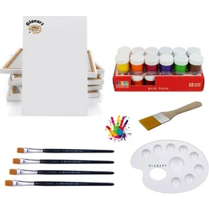 12 Renk Guaj Boya Seti 25X35 Tuval Ipek Fırça Seti 12X20 ml