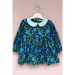 Bertuğ Bebek Bebe Yaka Mavi Gül Pazen Kız Çocuk Kız Bebek Elbise