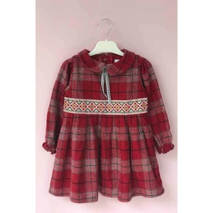 Bertuğ Bebek Etnik Detaylı Ekose Oduncu Kız Çocuk Elbise