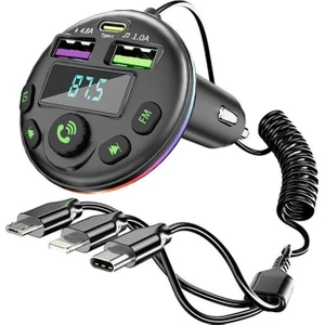 Bluetooth 5.0 Fm Verici Mp3 Transmitter Çalar Gürültüsüz Ses Alıcısı ile 3'ü 1 Arada