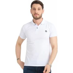 Erkek Net Beyaz Polo Yaka Yazlık Pamuklu Kısa Kollu T Shirt