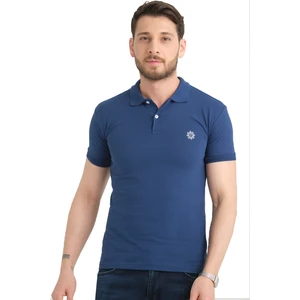 Erkek Koyu Mavi Polo Yaka Biyeli Yazlık Pamuklu Kısa Kollu T Shirt