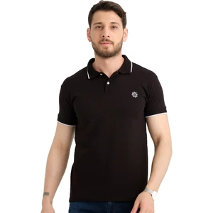 Erkek Siyah Polo Yaka Biyeli Yazlık Pamuklu Kısa Kollu T Shirt
